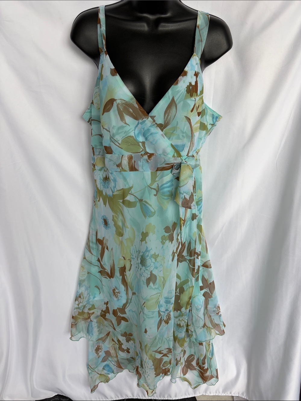 VIntage Believe Floral Handkerchief Hem Midi Dress Sz 16, Garden Fairy Romantic